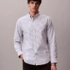 Camisa clásica Oxford de algodón elástico a rayas con botones Camisa clásica Oxford de algodón elástico a rayas con botones