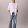 Camisa clásica Oxford de algodón elástico a rayas con botones Camisa clásica Oxford de algodón elástico a rayas con botones