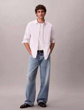 Camisa clásica Oxford de algodón elástico a rayas con botones