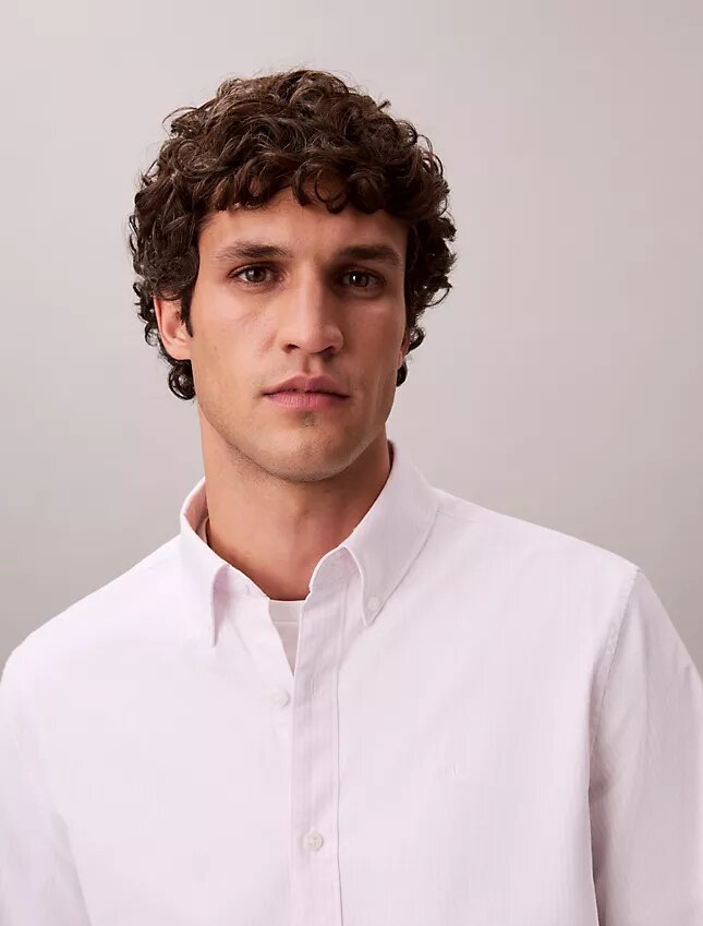 Camisa clásica Oxford de algodón elástico a rayas con botones Camisa clásica Oxford de algodón elástico a rayas con botones