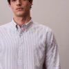 Camisa clásica Oxford de algodón elástico a rayas con botones Camisa clásica Oxford de algodón elástico a rayas con botones