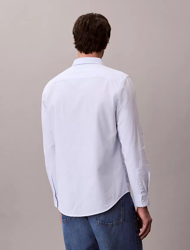 Camisa clásica Oxford de algodón elástico a rayas con botones Camisa clásica Oxford de algodón elástico a rayas con botones