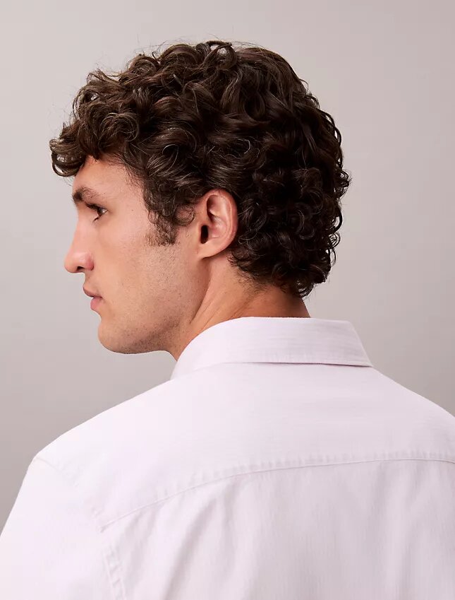 Camisa clásica Oxford de algodón elástico a rayas con botones Camisa clásica Oxford de algodón elástico a rayas con botones