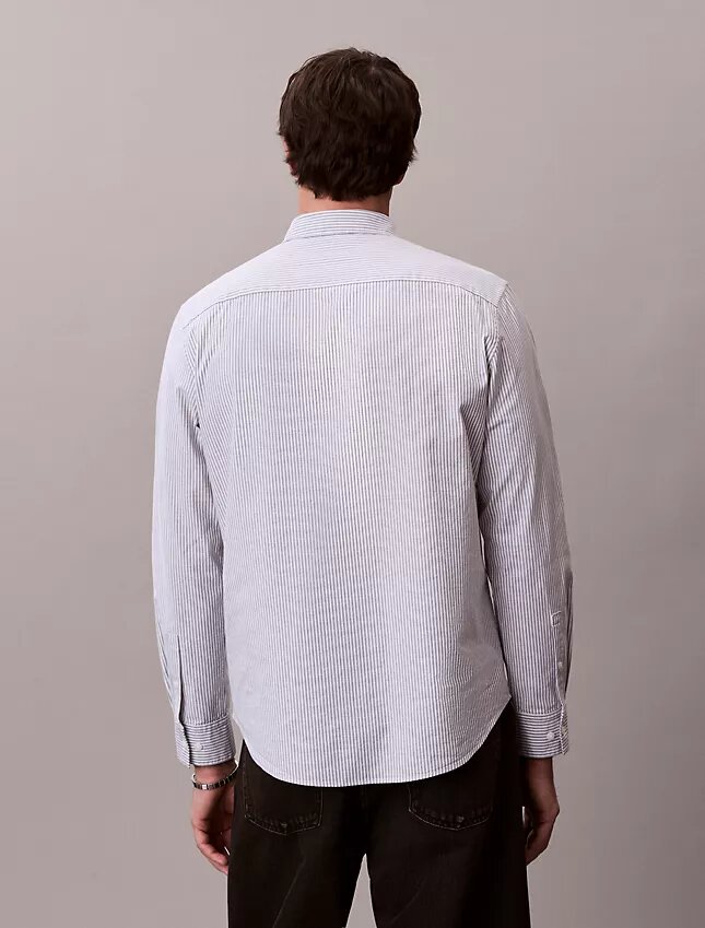 Camisa clásica Oxford de algodón elástico a rayas con botones Camisa clásica Oxford de algodón elástico a rayas con botones