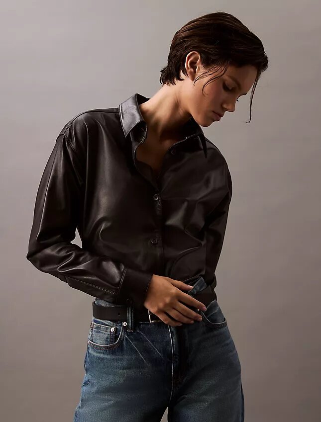 Camisa con botones de piel de cordero Camisa con botones de piel de cordero