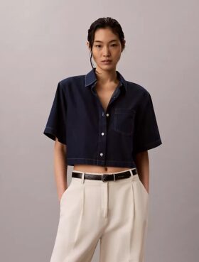 Camisa corta de corte cuadrado en mezcla de lyocell