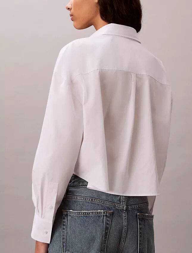 Camisa corta de popelín de algodón con corte cuadrado y botones Camisa corta de popelín de algodón con corte cuadrado y botones
