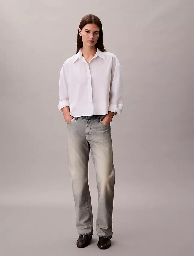 Camisa corta holgada de popelín con botones Camisa corta holgada de popelín con botones