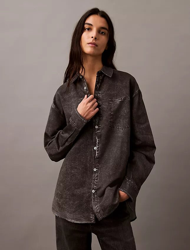Camisa de botones con estampado de Denim Camisa de botones con estampado de Denim