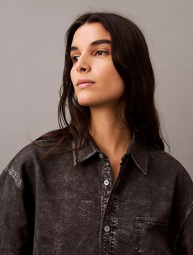 Camisa de botones con estampado de Denim Camisa de botones con estampado de Denim