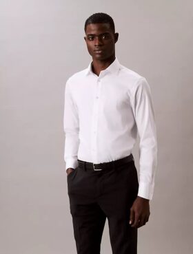 Camisa de corte ajustado con botones en color acero liso