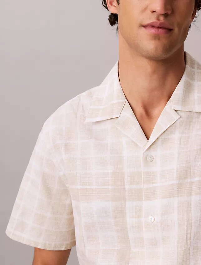 Camisa de cuadros de mezcla de lino con botones y corte holgado Camisa de cuadros de mezcla de lino con botones y corte holgado