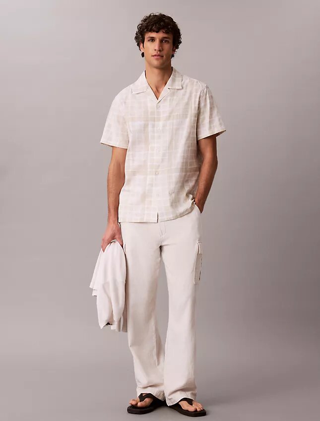 Camisa de cuadros de mezcla de lino con botones y corte holgado Camisa de cuadros de mezcla de lino con botones y corte holgado