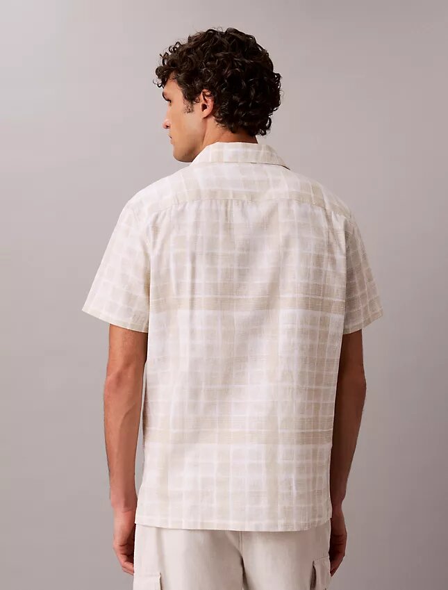 Camisa de cuadros de mezcla de lino con botones y corte holgado Camisa de cuadros de mezcla de lino con botones y corte holgado