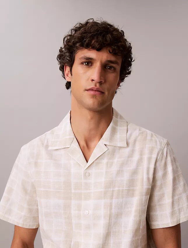 Camisa de cuadros de mezcla de lino con botones y corte holgado Camisa de cuadros de mezcla de lino con botones y corte holgado
