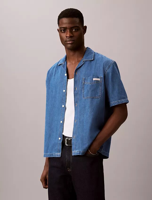 Camisa de Denim con mezcla de lino y botones Camisa de Denim con mezcla de lino y botones