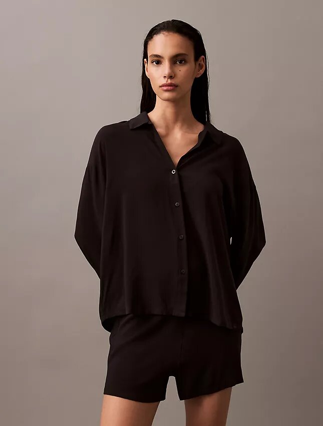 Camisa de dormir de viscosa tejida con botones Camisa de dormir de viscosa tejida con botones