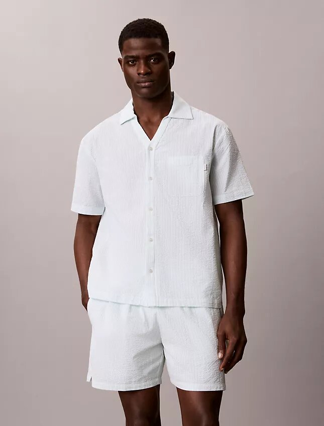 Camisa de dormir holgada con botones de seersucker Camisa de dormir holgada con botones de seersucker