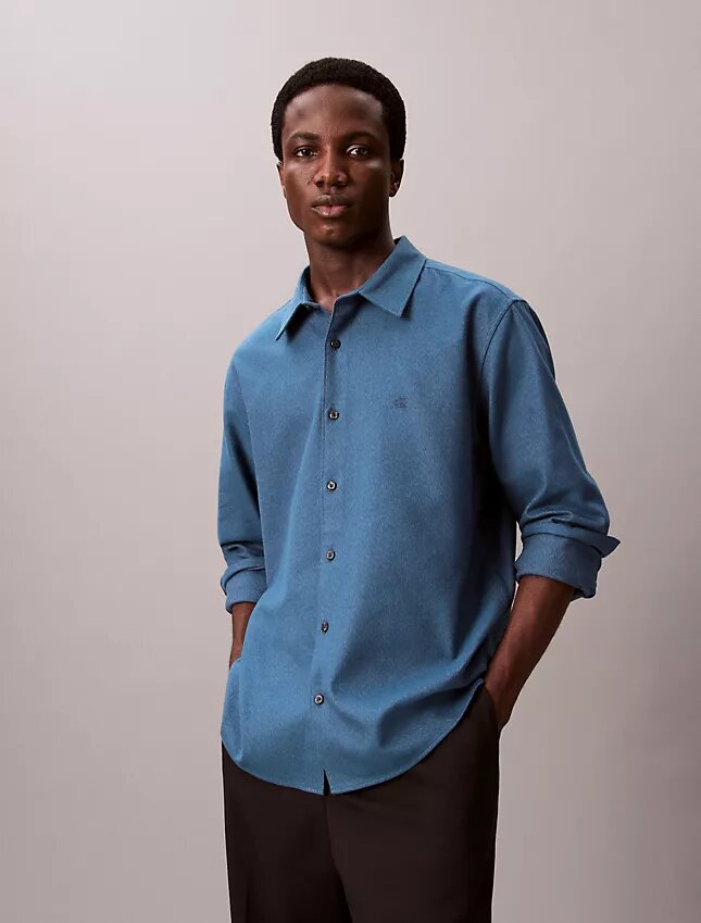 Camisa de franela melange con botones y corte holgado Camisa de franela melange con botones y corte holgado