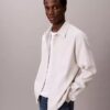 Camisa de franela melange con botones y corte holgado Camisa de franela melange con botones y corte holgado