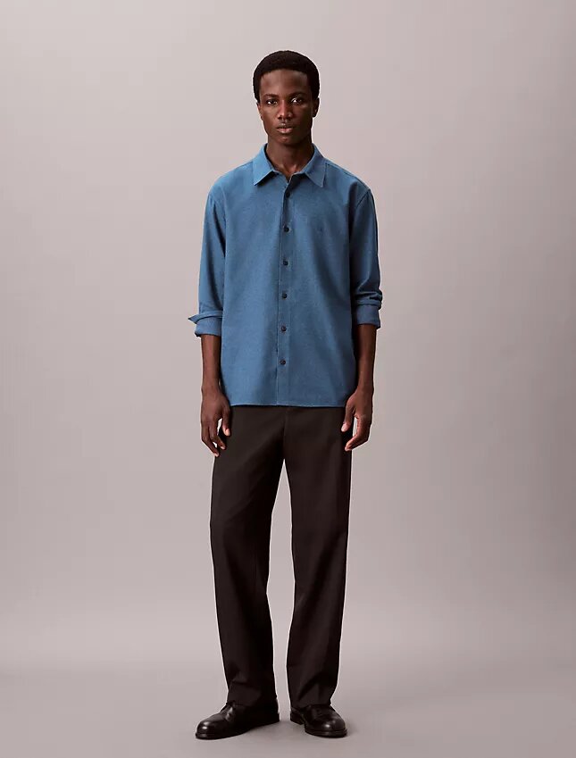 Camisa de franela melange con botones y corte holgado Camisa de franela melange con botones y corte holgado