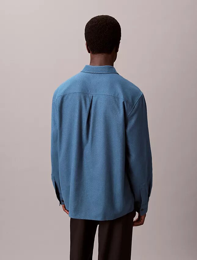 Camisa de franela melange con botones y corte holgado Camisa de franela melange con botones y corte holgado