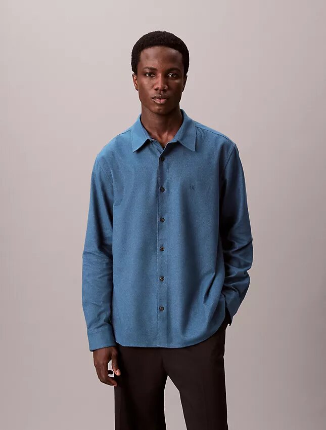 Camisa de franela melange con botones y corte holgado Camisa de franela melange con botones y corte holgado