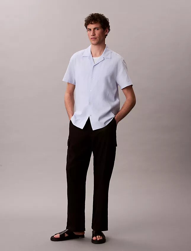Camisa de lino y algodón de manga corta con botones Camisa de lino y algodón de manga corta con botones