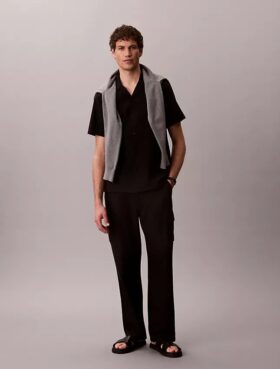 Camisa de lino y algodón de manga corta con botones