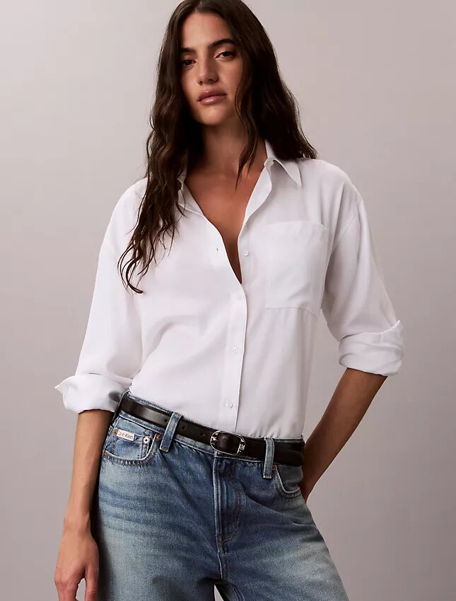 Camisa de lyocell con solapa enrollada y botones Camisa de lyocell con solapa enrollada y botones