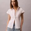 Camisa de manga corta con botones de popelín de algodón Camisa de manga corta con botones de popelín de algodón