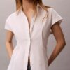 Camisa de manga corta con botones de popelín de algodón Camisa de manga corta con botones de popelín de algodón