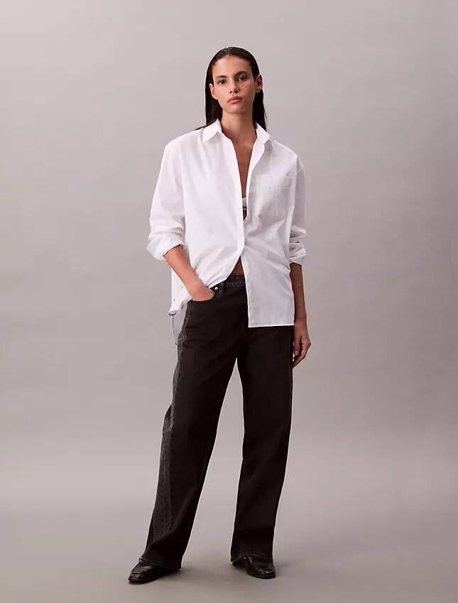 Camisa de popelín con botones y corte relajado Camisa de popelín con botones y corte relajado