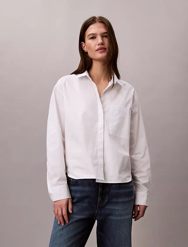 Camisa de popelín de algodón con corte recto y botones Camisa de popelín de algodón con corte recto y botones