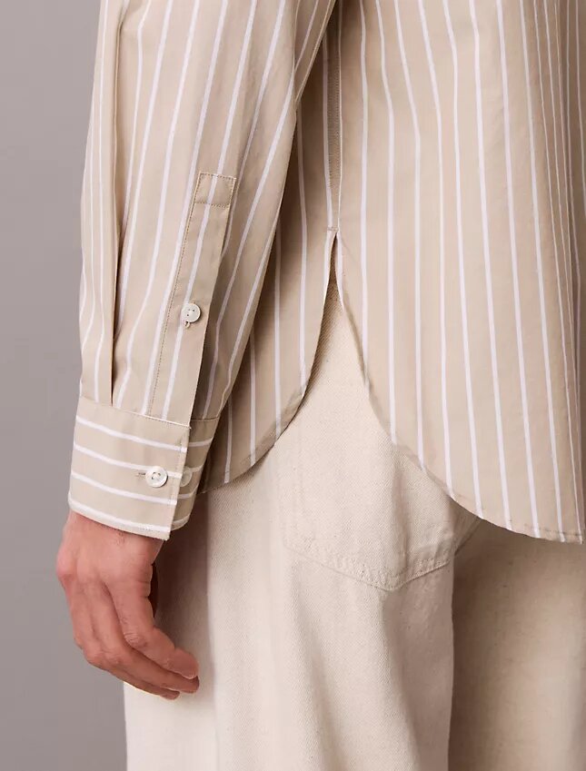 Camisa de popelín lavado a rayas con botones Camisa de popelín lavado a rayas con botones