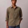 Camisa de popelín lavado con botones y corte holgado Camisa de popelín lavado con botones y corte holgado