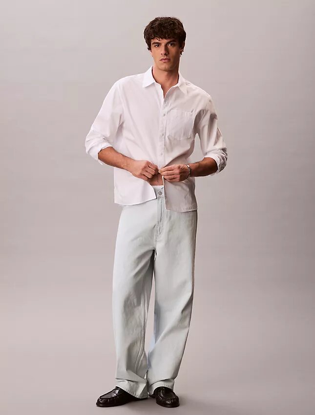 Camisa de popelín lavado con botones y corte holgado Camisa de popelín lavado con botones y corte holgado
