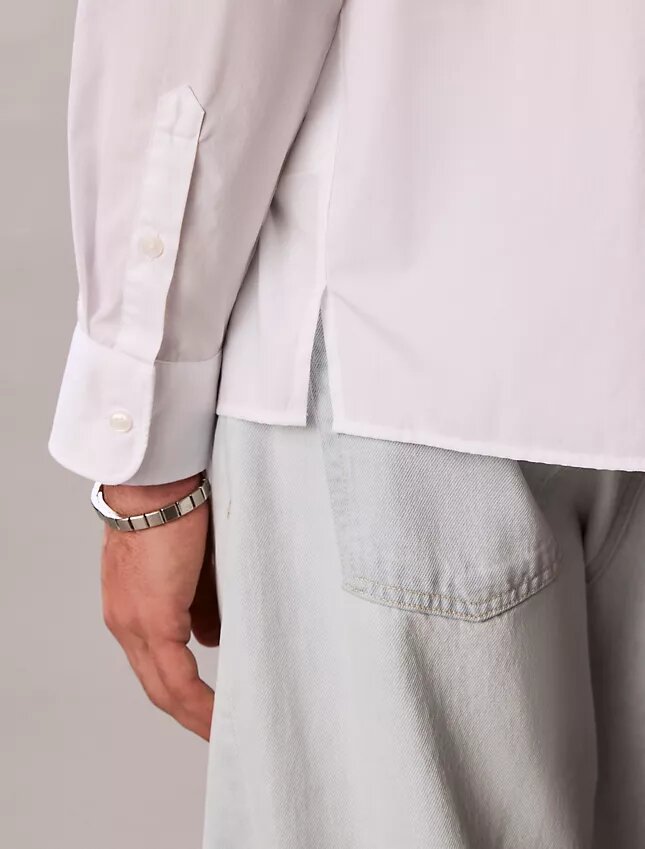Camisa de popelín lavado con botones y corte holgado Camisa de popelín lavado con botones y corte holgado