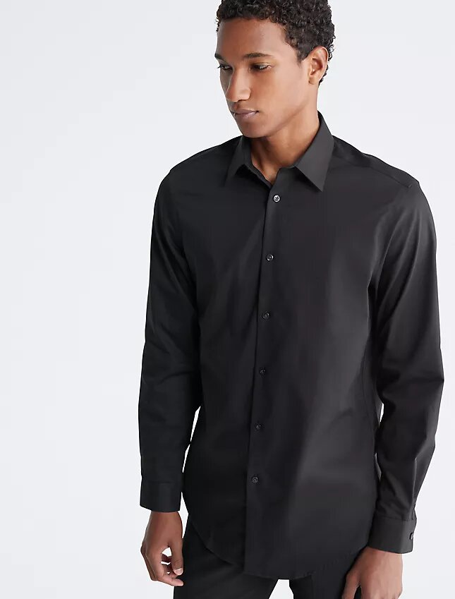 Camisa de vestir ajustada de algodón con diseño en espiga Camisa de vestir ajustada de algodón con diseño en espiga