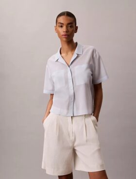 Camisa holgada con botones de mezcla de algodón