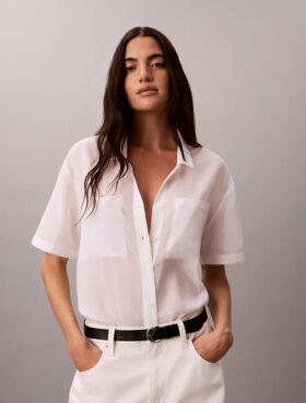 Camisa holgada con botones de mezcla de algodón