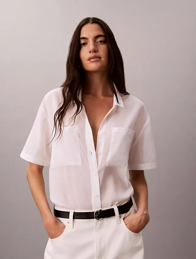 Camisa holgada con botones de mezcla de algodón Camisa holgada con botones de mezcla de algodón