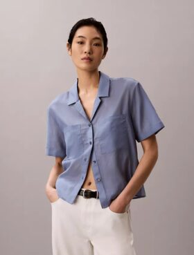 Camisa holgada con botones de mezcla de algodón