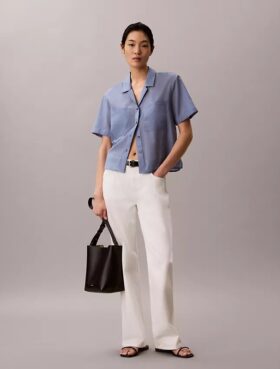 Camisa holgada con botones de mezcla de algodón