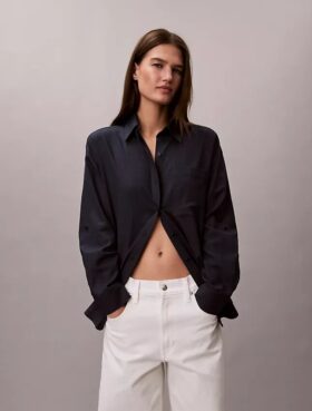 Camisa holgada con botones de mezcla de lino