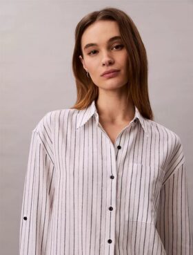 Camisa holgada con botones de mezcla de lino