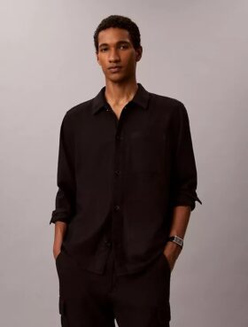 Camisa holgada de mezcla de lino