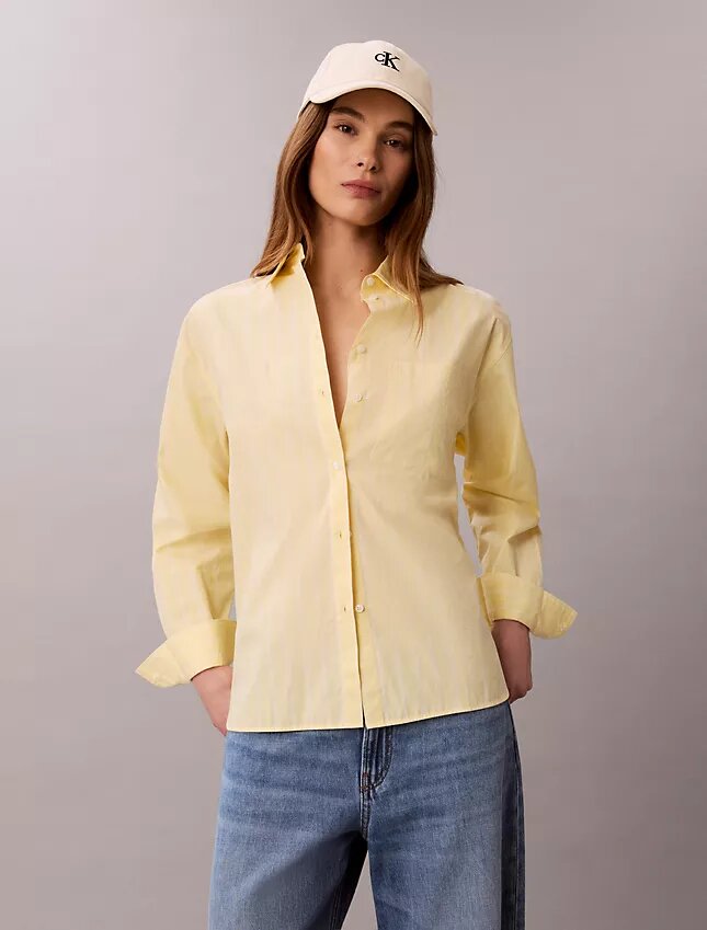 Camisa holgada de popelín de algodón con botones Camisa holgada de popelín de algodón con botones