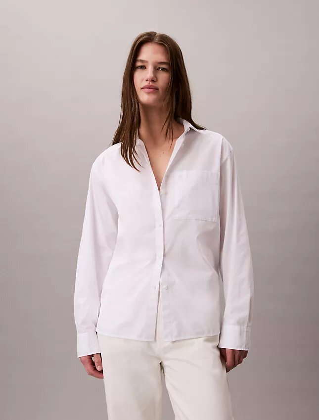 Camisa holgada de popelín de algodón con botones Camisa holgada de popelín de algodón con botones