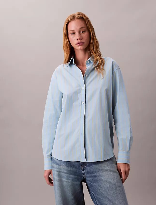 Camisa holgada de rayas de algodón con botones Camisa holgada de rayas de algodón con botones